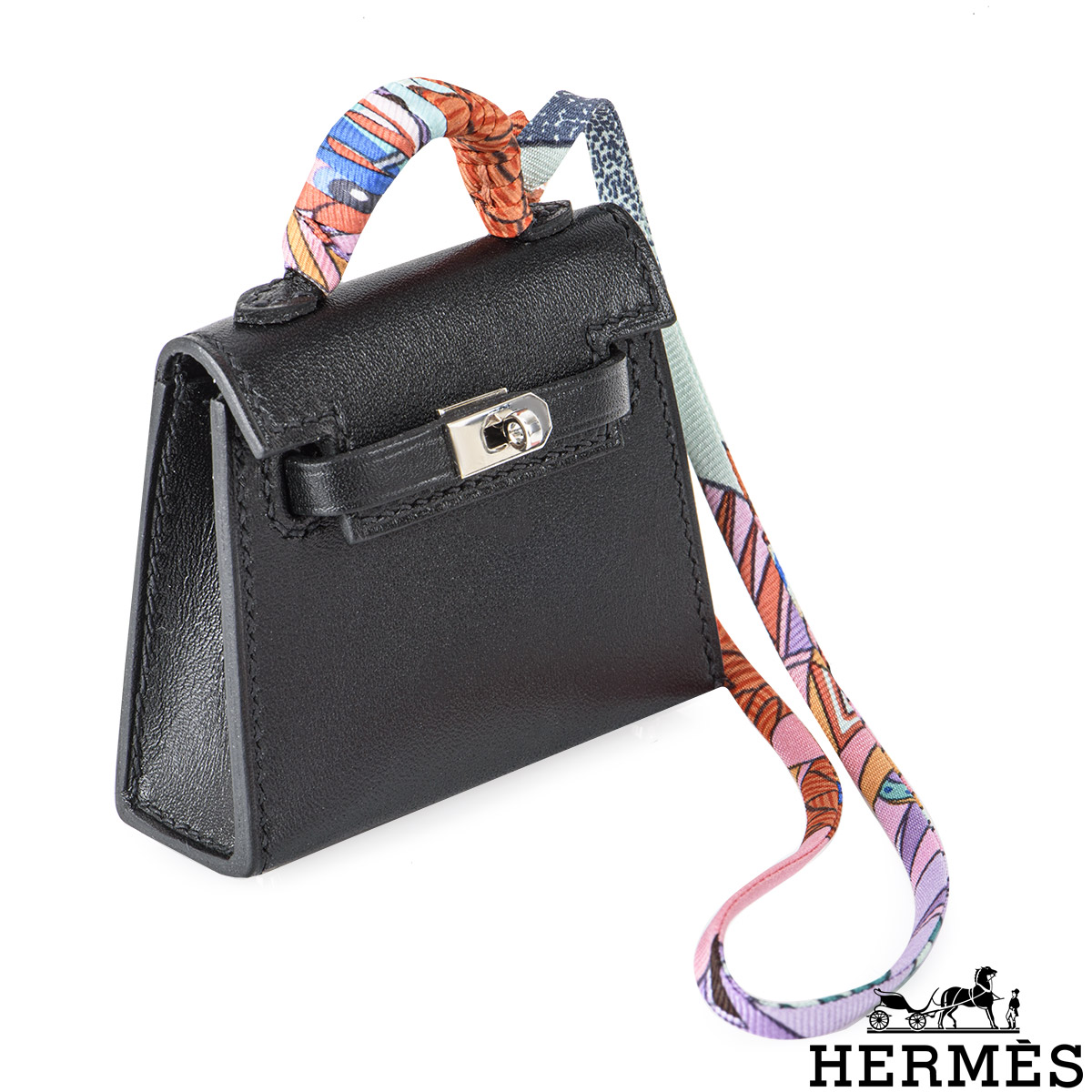 Handmade The Mini kelly bag charm,Black epsom leather micro kelly bag